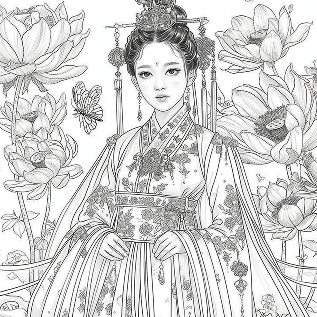 Majestic Harmony: The Lotus Bride in Hanbok Splendor