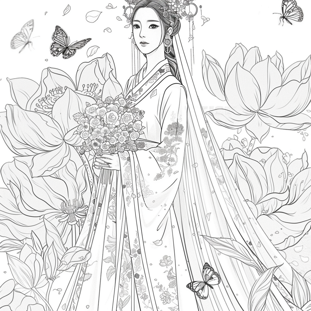 Majestic Harmony: The Lotus Bride in Hanbok Splendor