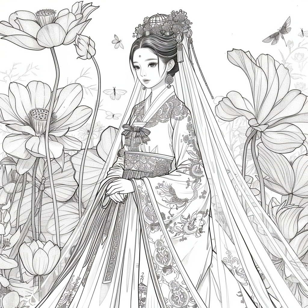 Majestic Harmony: The Lotus Bride in Hanbok Splendor