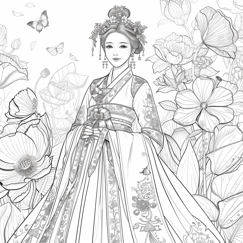Majestic Harmony: The Lotus Bride in Hanbok Splendor