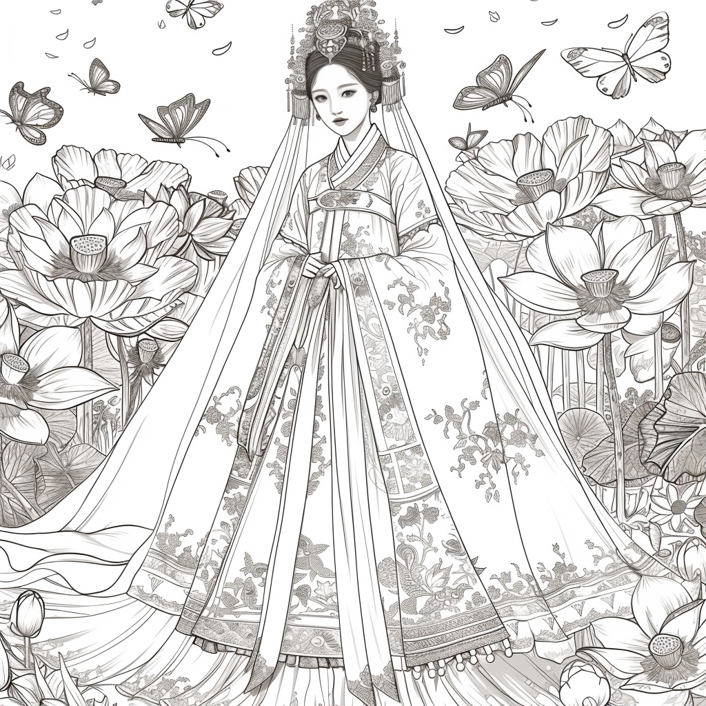 Celestial Bride Among Lotus Blossoms and Butterflies