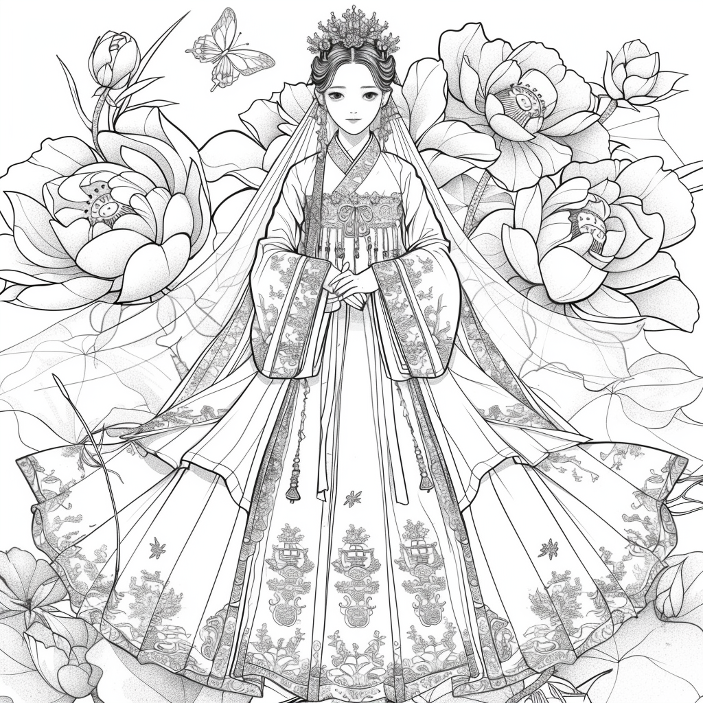Celestial Bride Among Lotus Blossoms and Butterflies