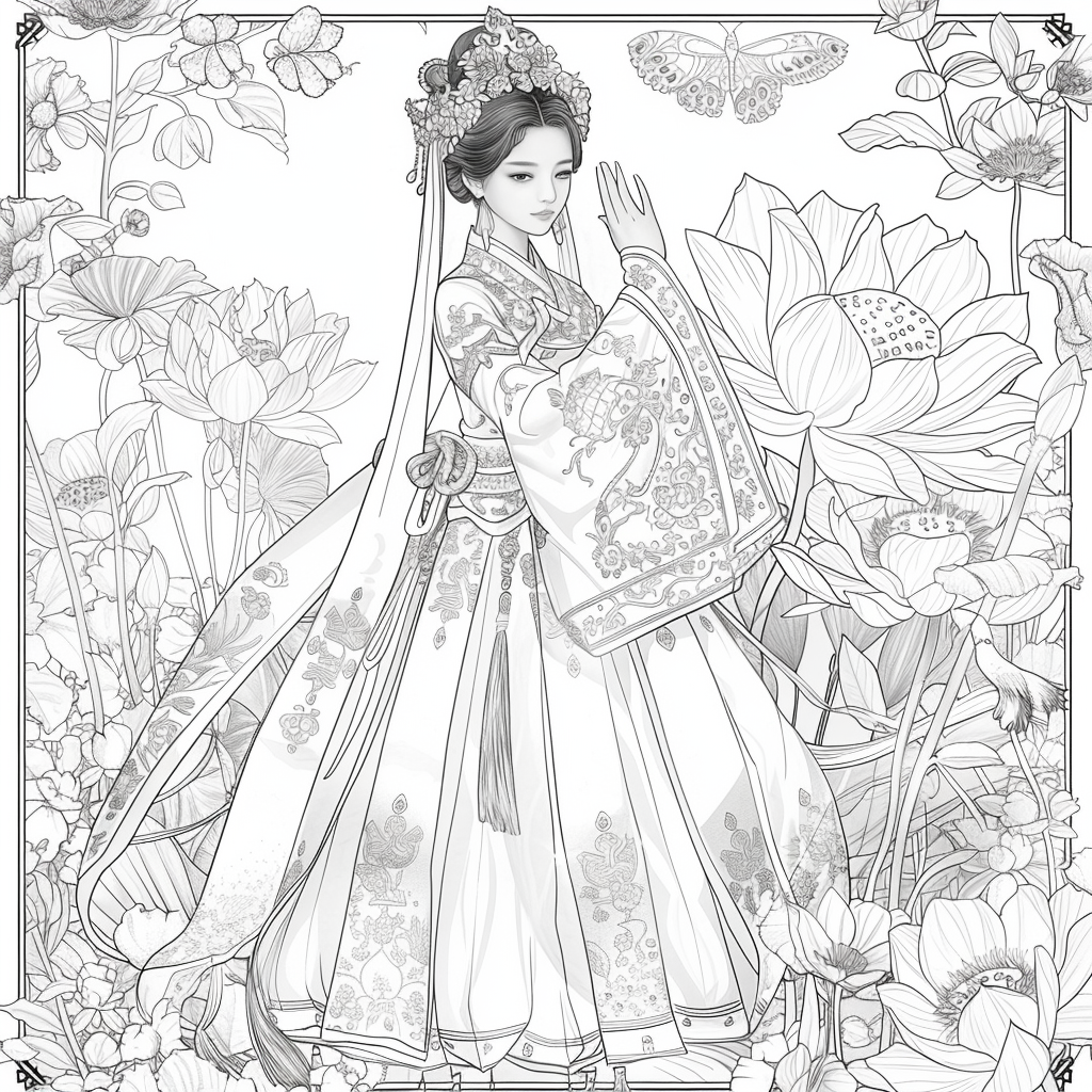 Celestial Bride Among Lotus Blossoms and Butterflies