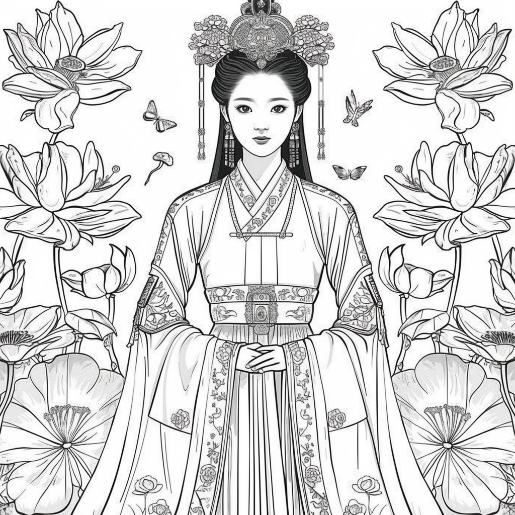 Celestial Bride Among Lotus Blossoms and Butterflies