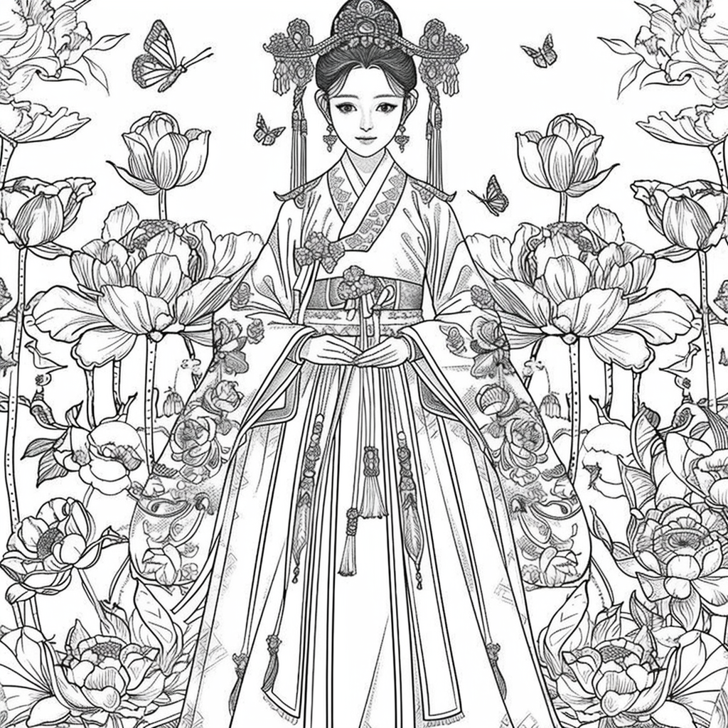 Celestial Bride Among Lotus Blossoms and Butterflies