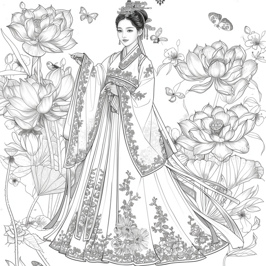 Celestial Bride Among Lotus Blossoms and Butterflies
