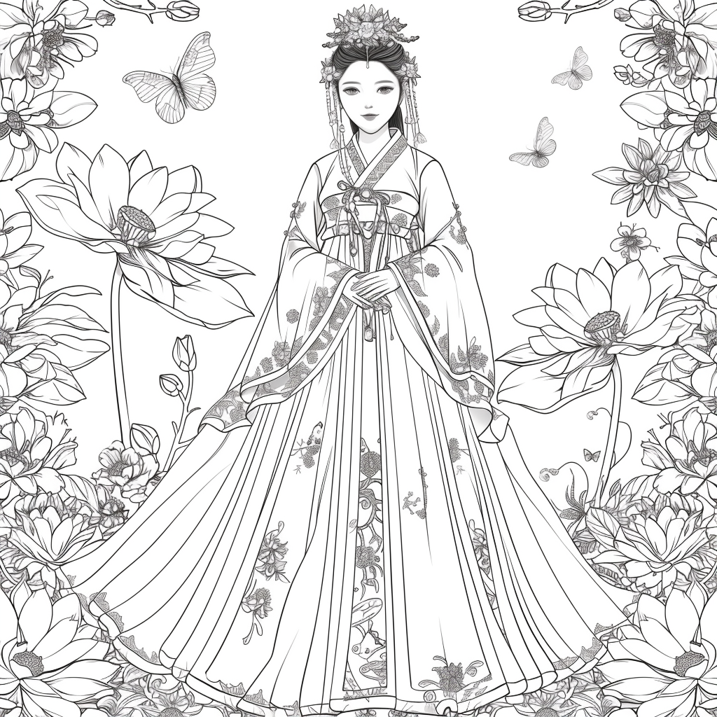 Celestial Bride Among Lotus Blossoms and Butterflies