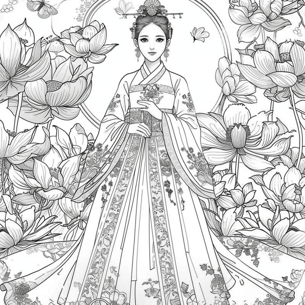 Celestial Bride Among Lotus Blossoms and Butterflies
