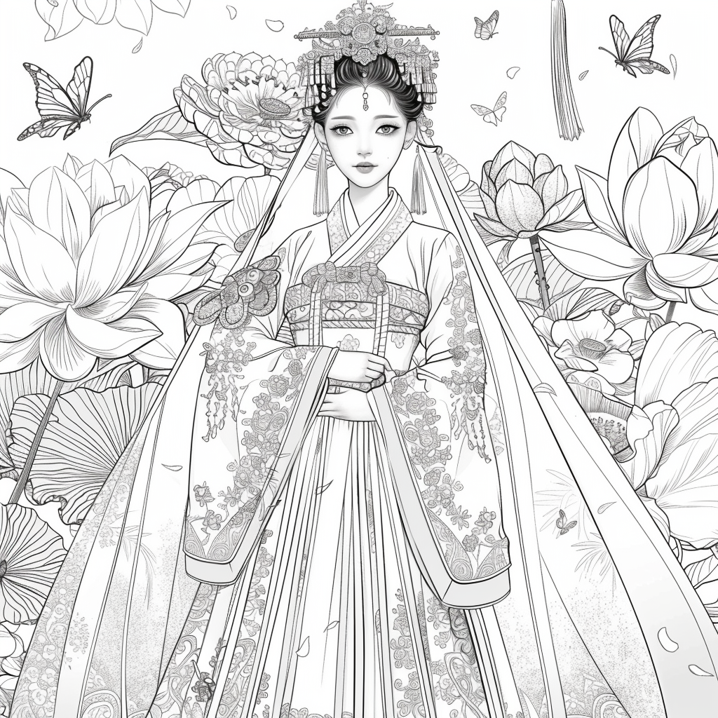 Celestial Bride Among Lotus Blossoms and Butterflies