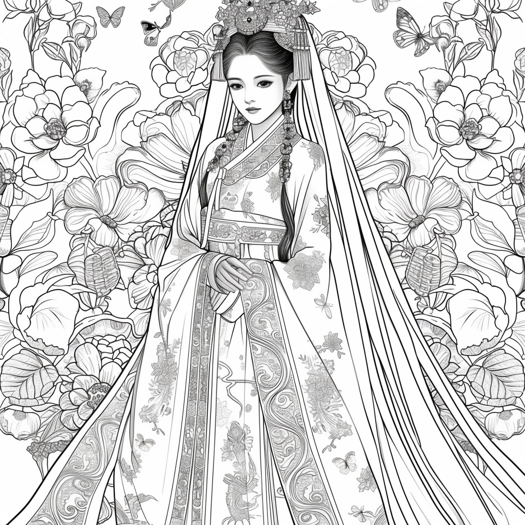Celestial Bride Among Lotus Blossoms and Butterflies