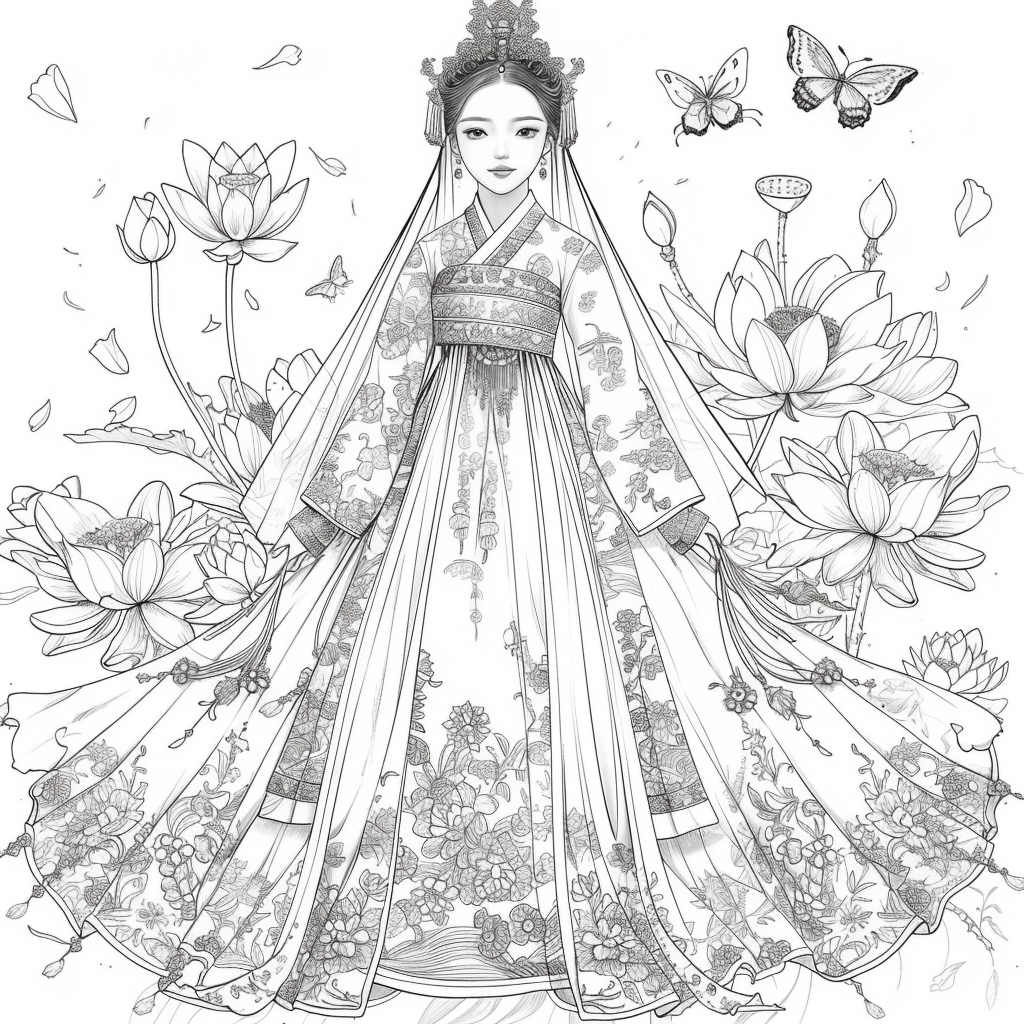 Celestial Bride Among Lotus Blossoms and Butterflies