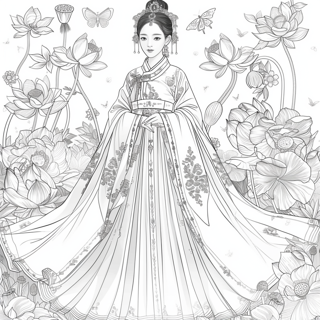 Celestial Bride Among Lotus Blossoms and Butterflies