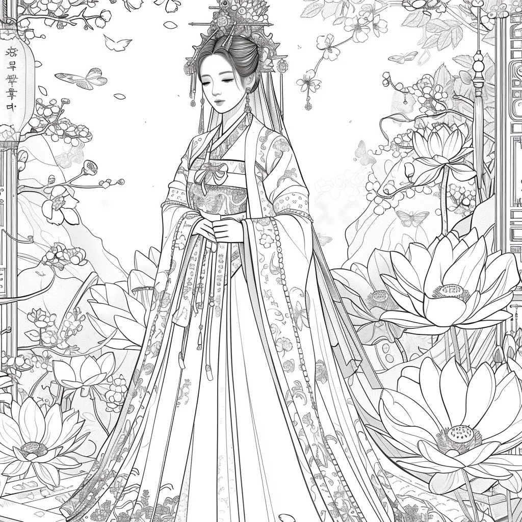Celestial Bride Among Lotus Blossoms and Butterflies