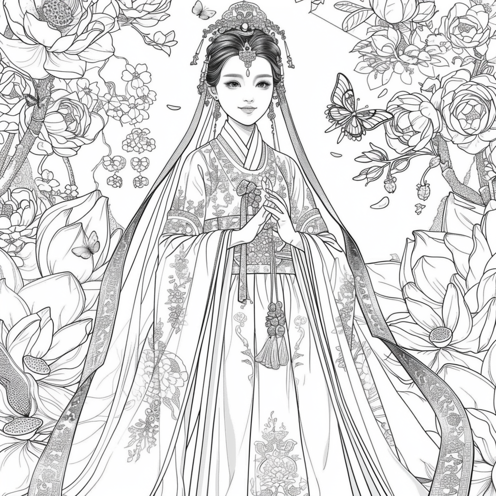 Celestial Bride Among Lotus Blossoms and Butterflies