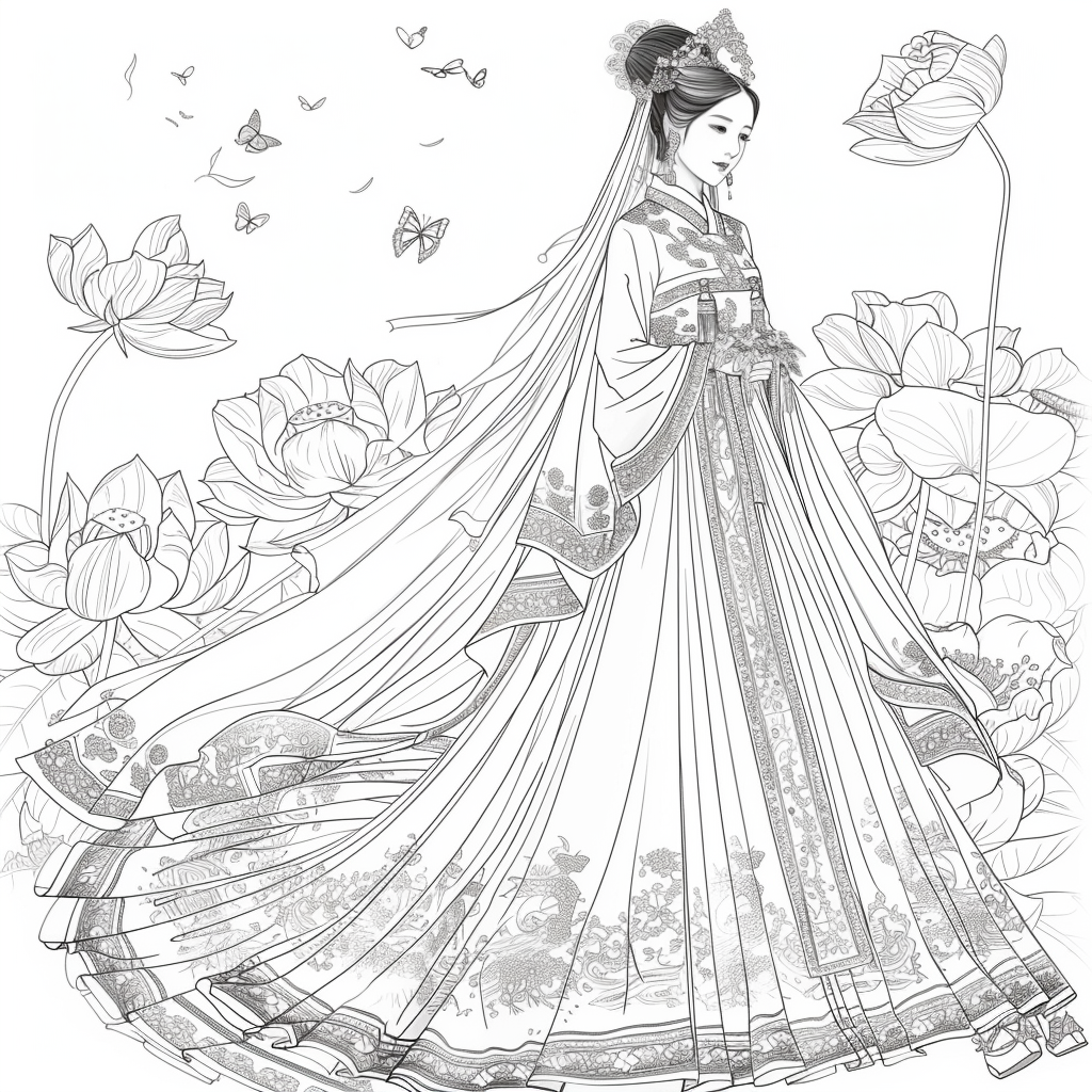 Celestial Bride Among Lotus Blossoms and Butterflies