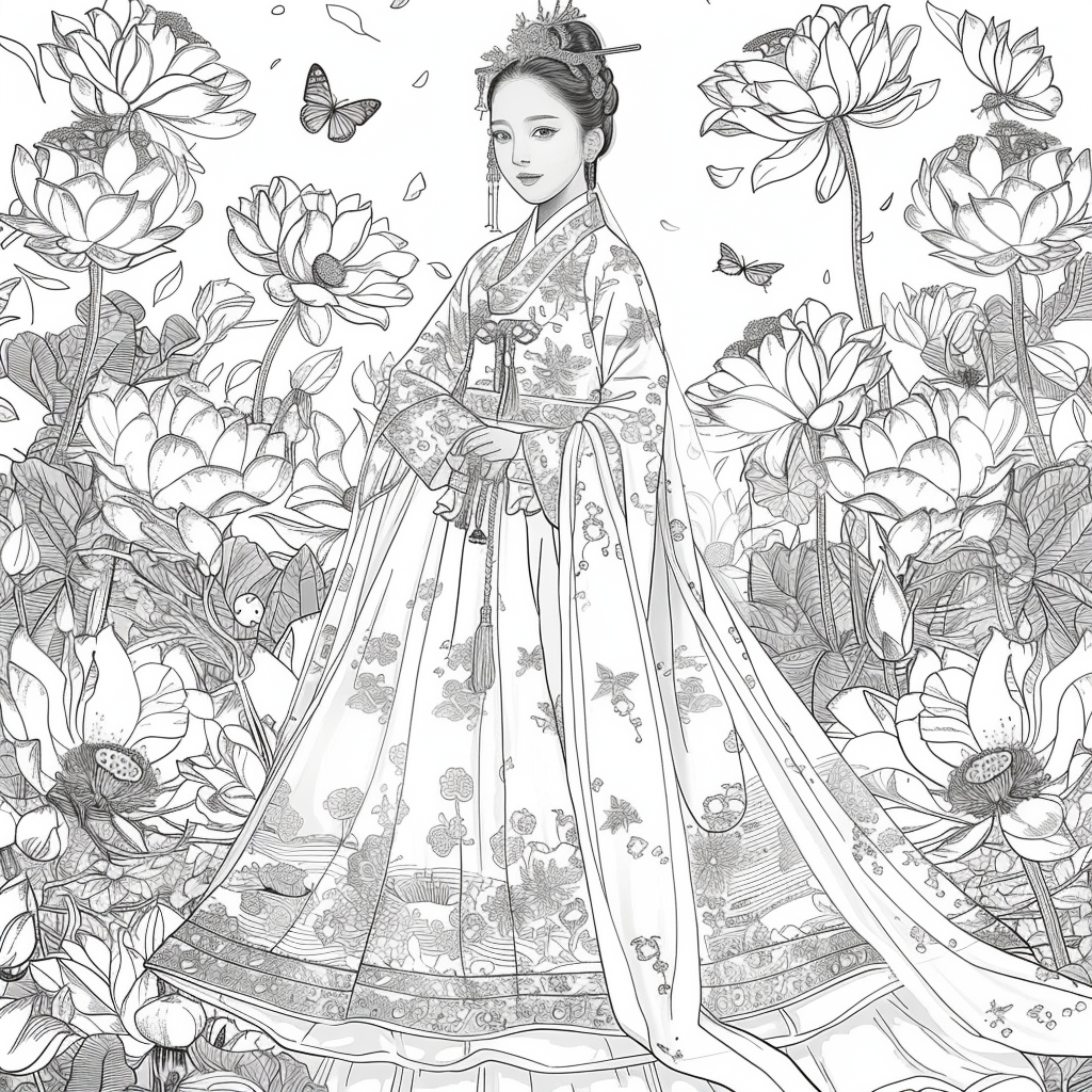 Celestial Bride Among Lotus Blossoms and Butterflies