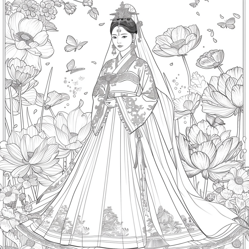 Celestial Bride Among Lotus Blossoms and Butterflies