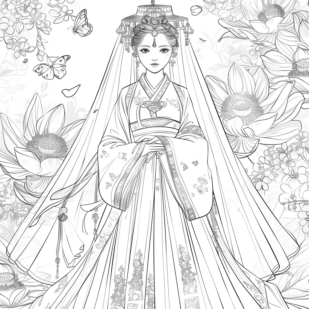 Celestial Bride Among Lotus Blossoms and Butterflies