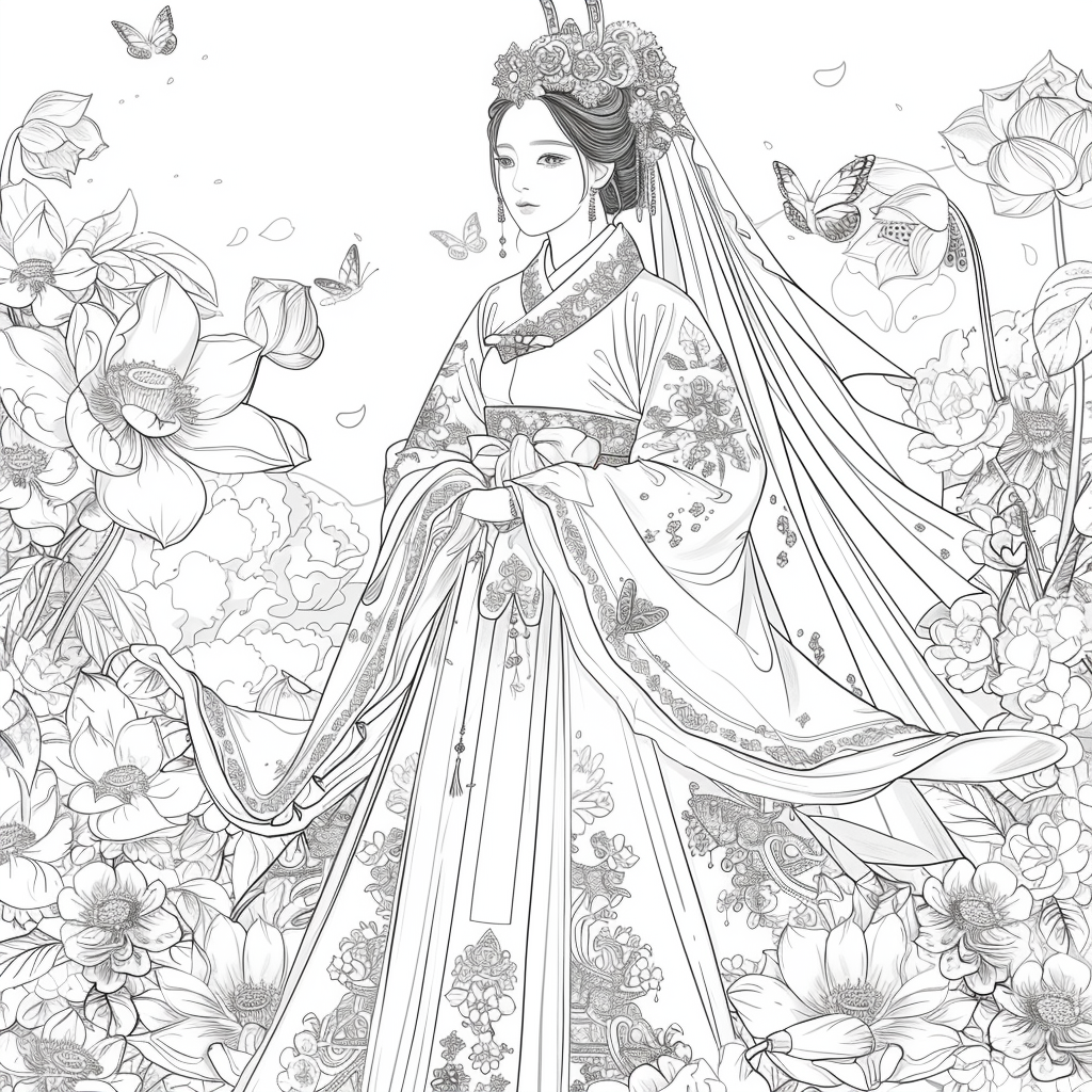 Celestial Bride Among Lotus Blossoms and Butterflies