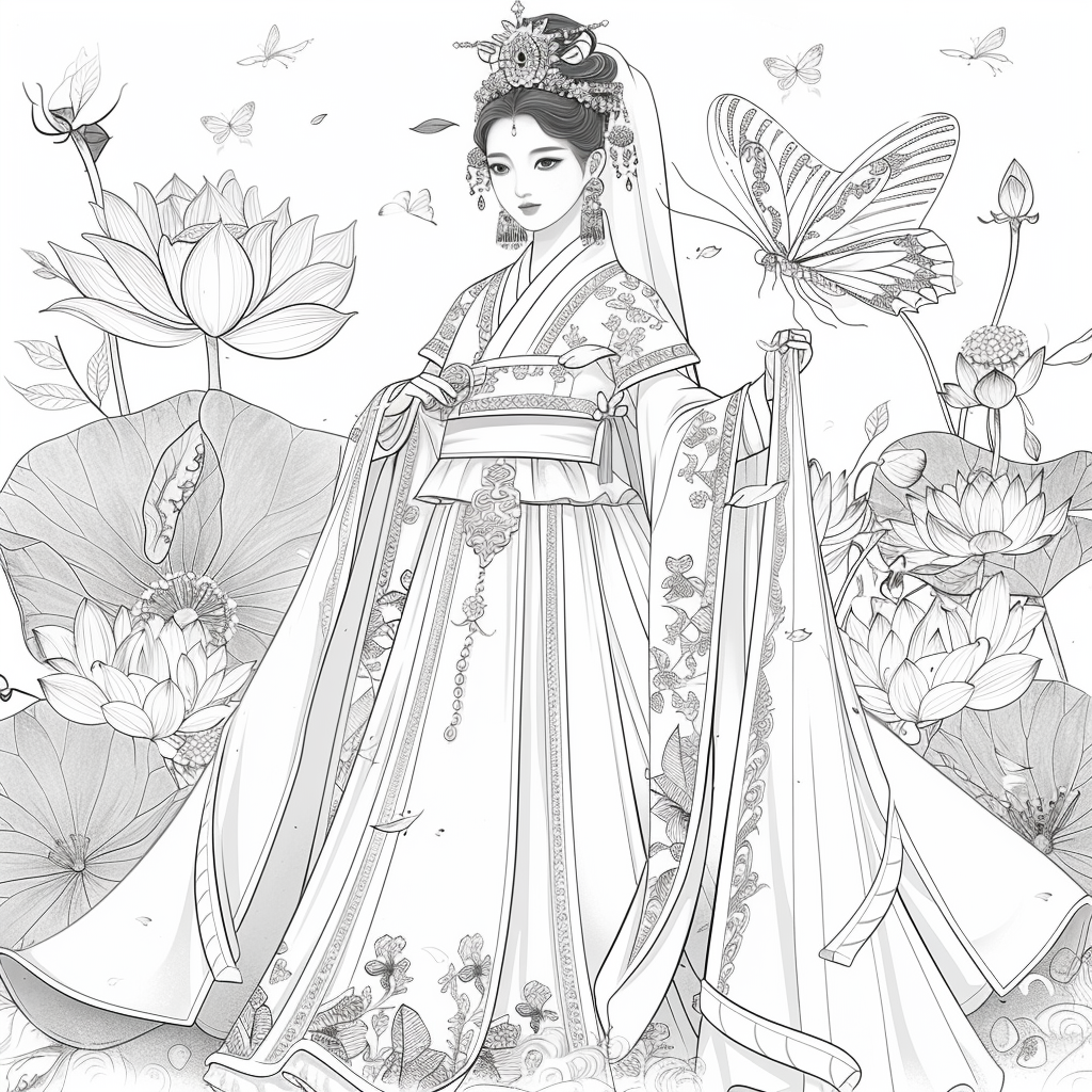 Celestial Bride Among Lotus Blossoms and Butterflies