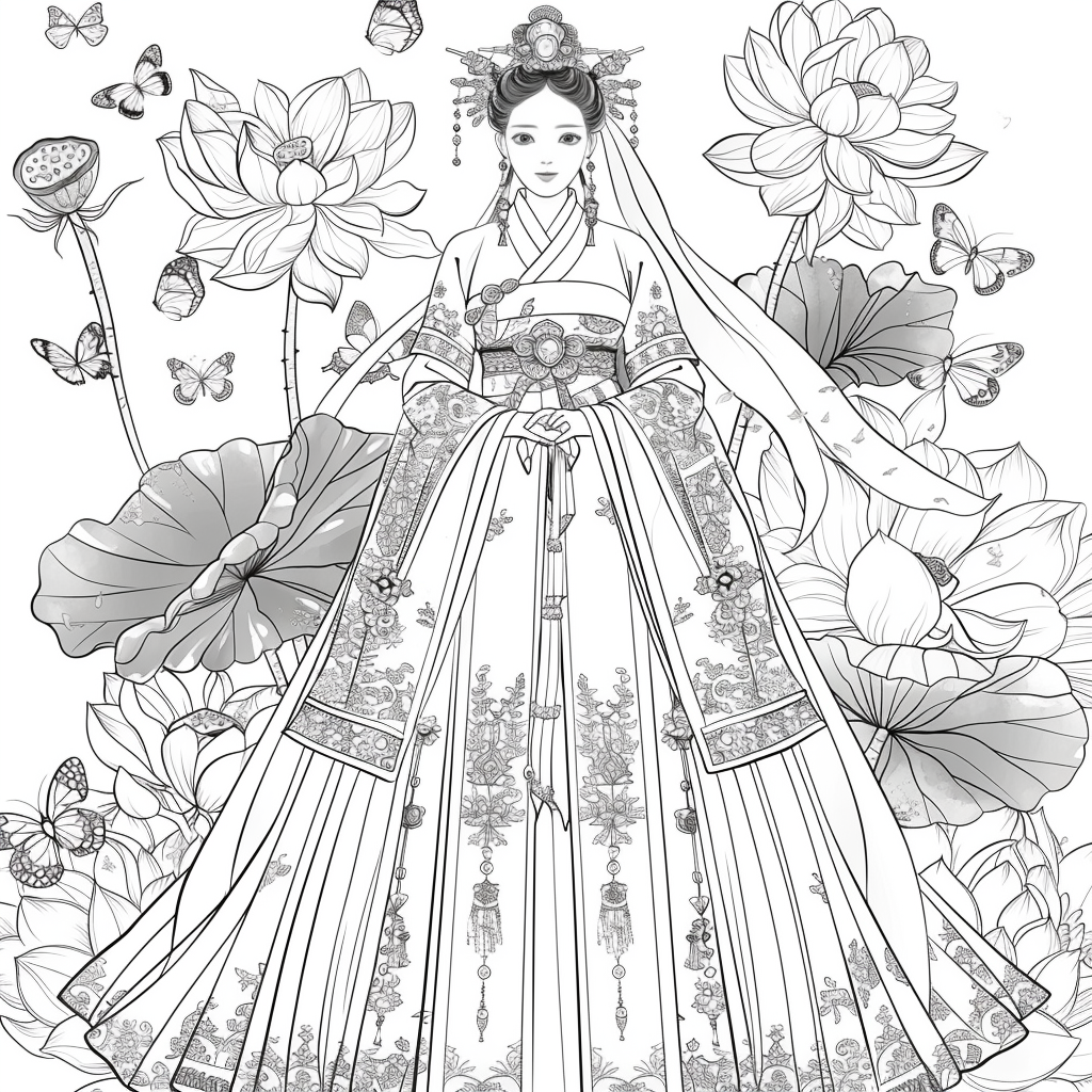 Celestial Bride Among Lotus Blossoms and Butterflies