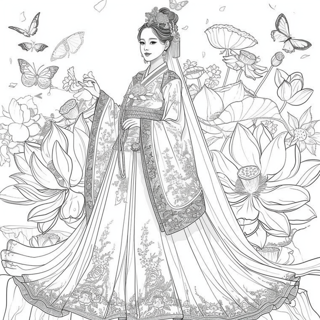 Celestial Bride Among Lotus Blossoms and Butterflies