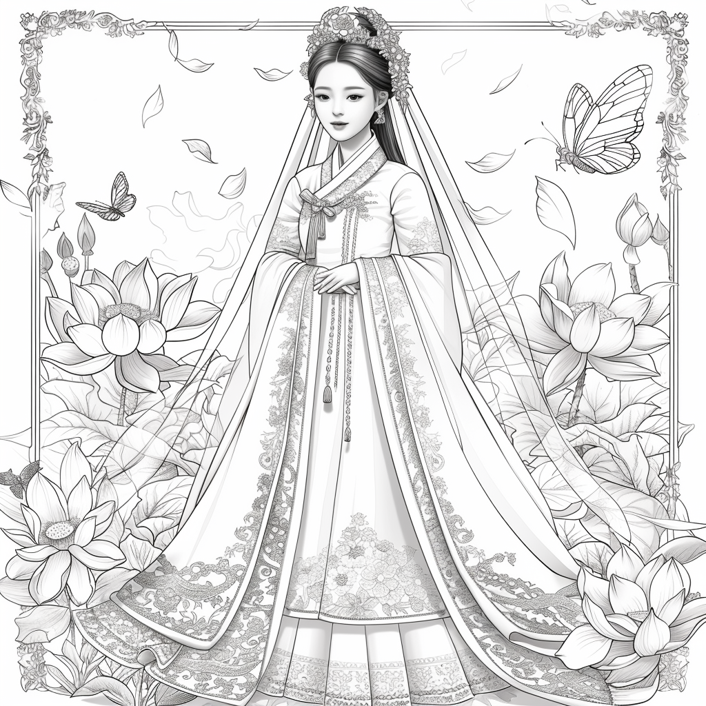 Celestial Bride Among Lotus Blossoms and Butterflies