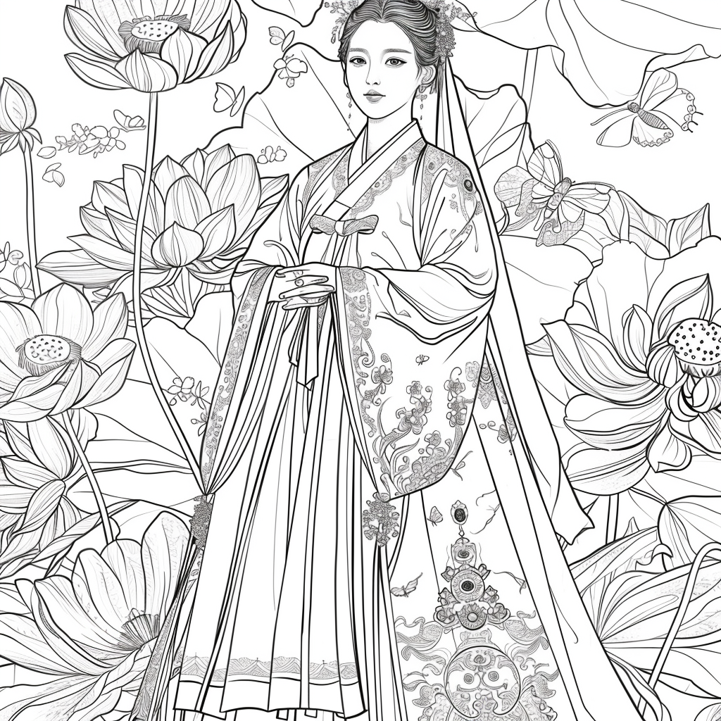 Celestial Bride Among Lotus Blossoms and Butterflies