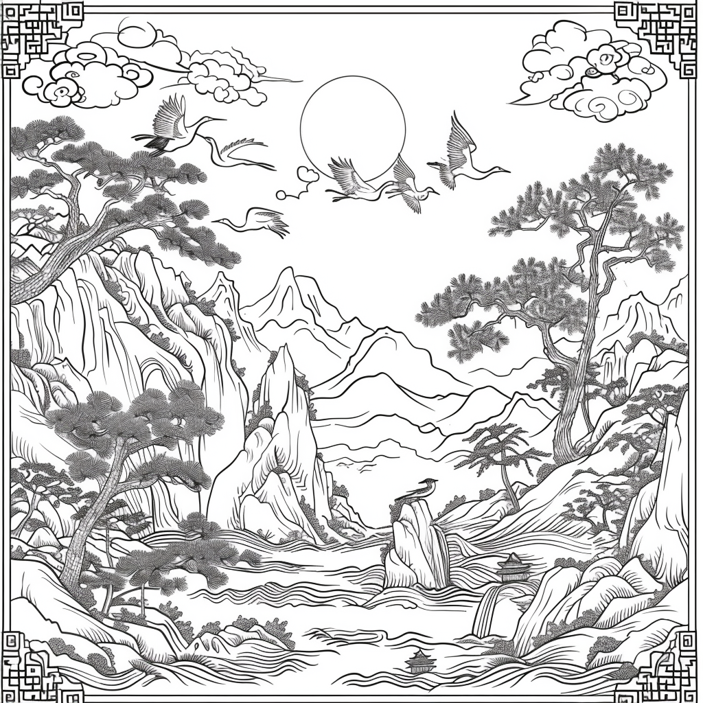 Harmony of Cranes and Golden Sun