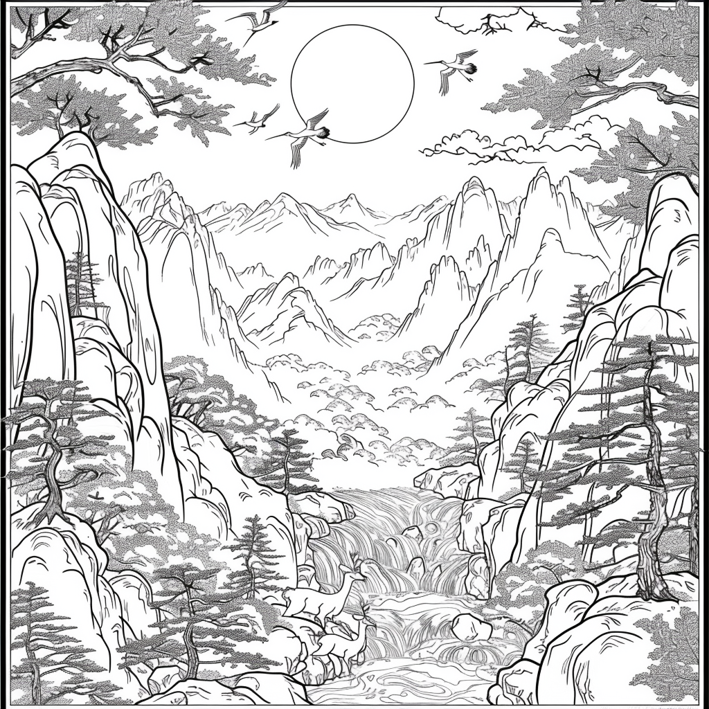 Harmony of Cranes and Golden Sun