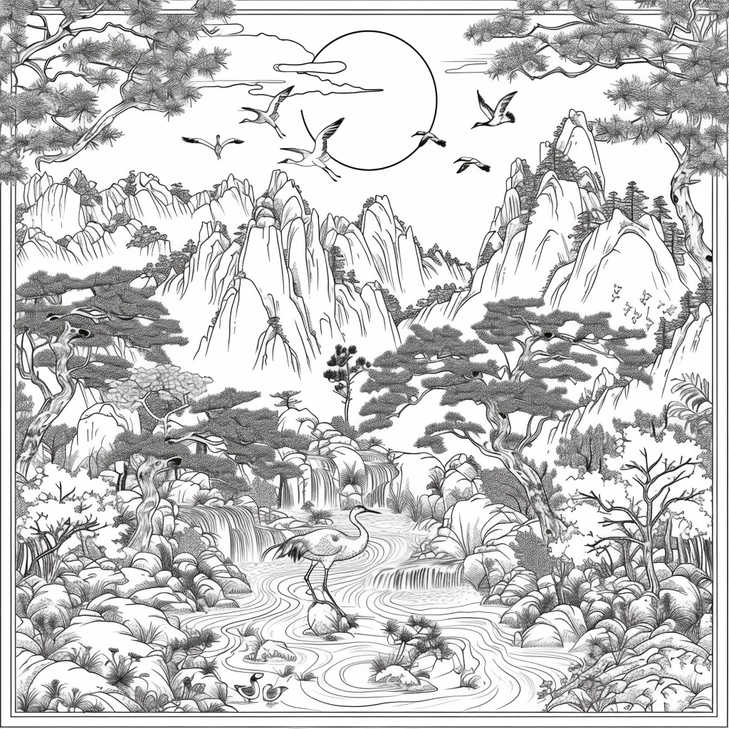 Harmony of Cranes and Golden Sun