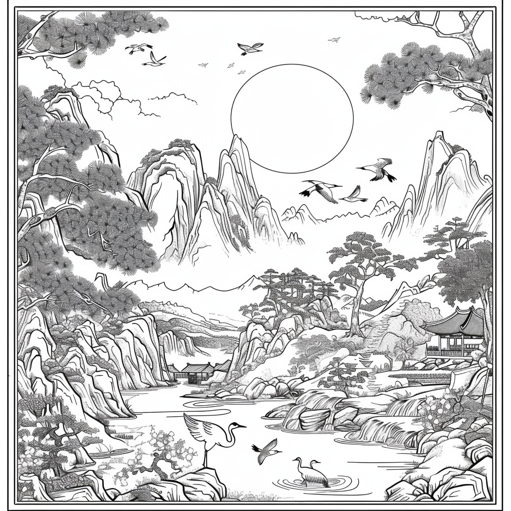 Harmony of Cranes and Golden Sun