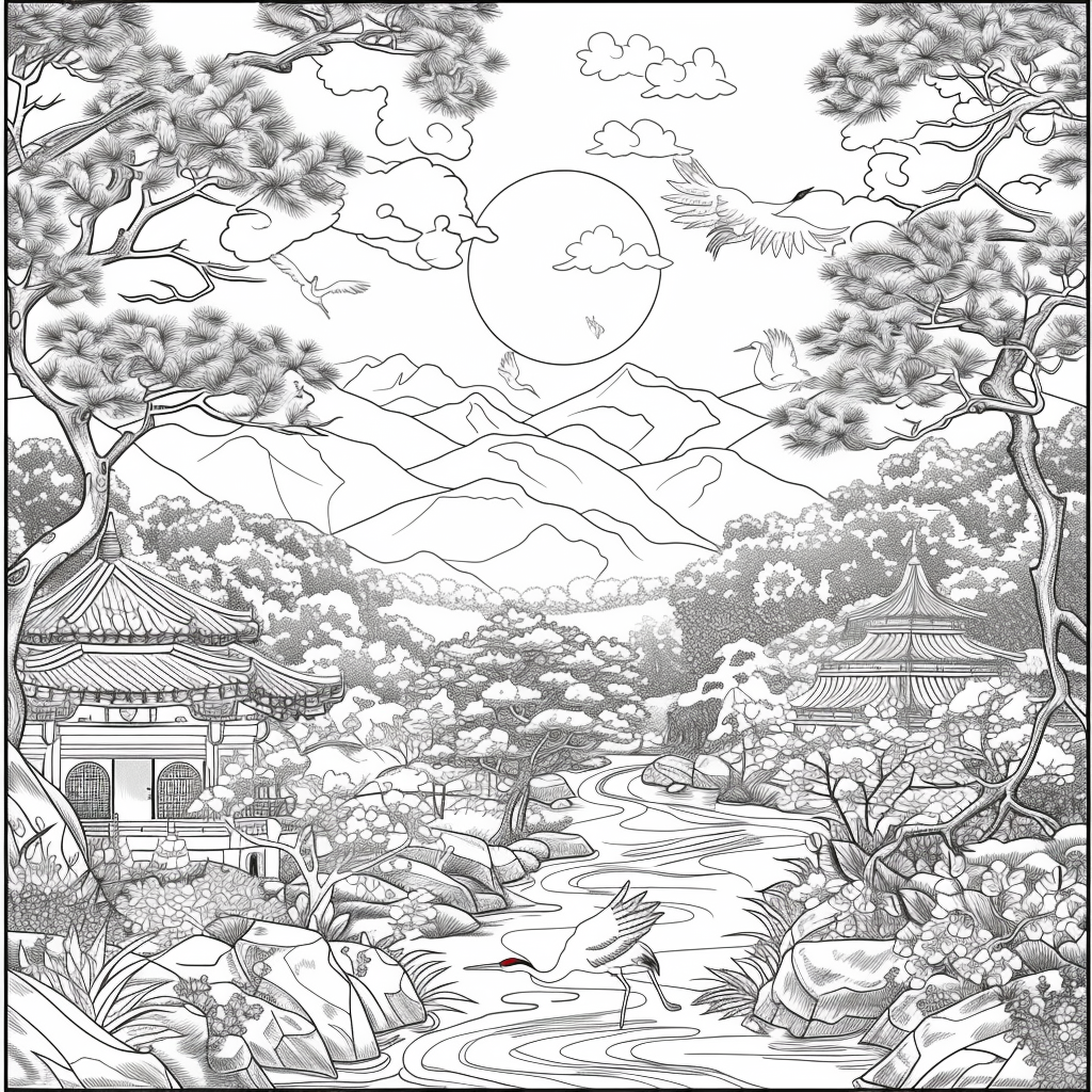 Harmony of Cranes and Golden Sun