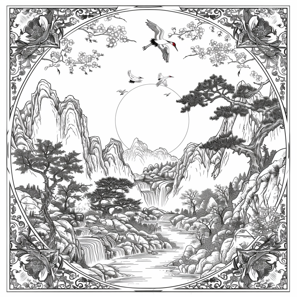Harmony of Cranes and Golden Sun