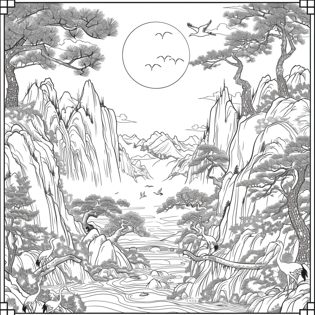 Harmony of Cranes and Golden Sun