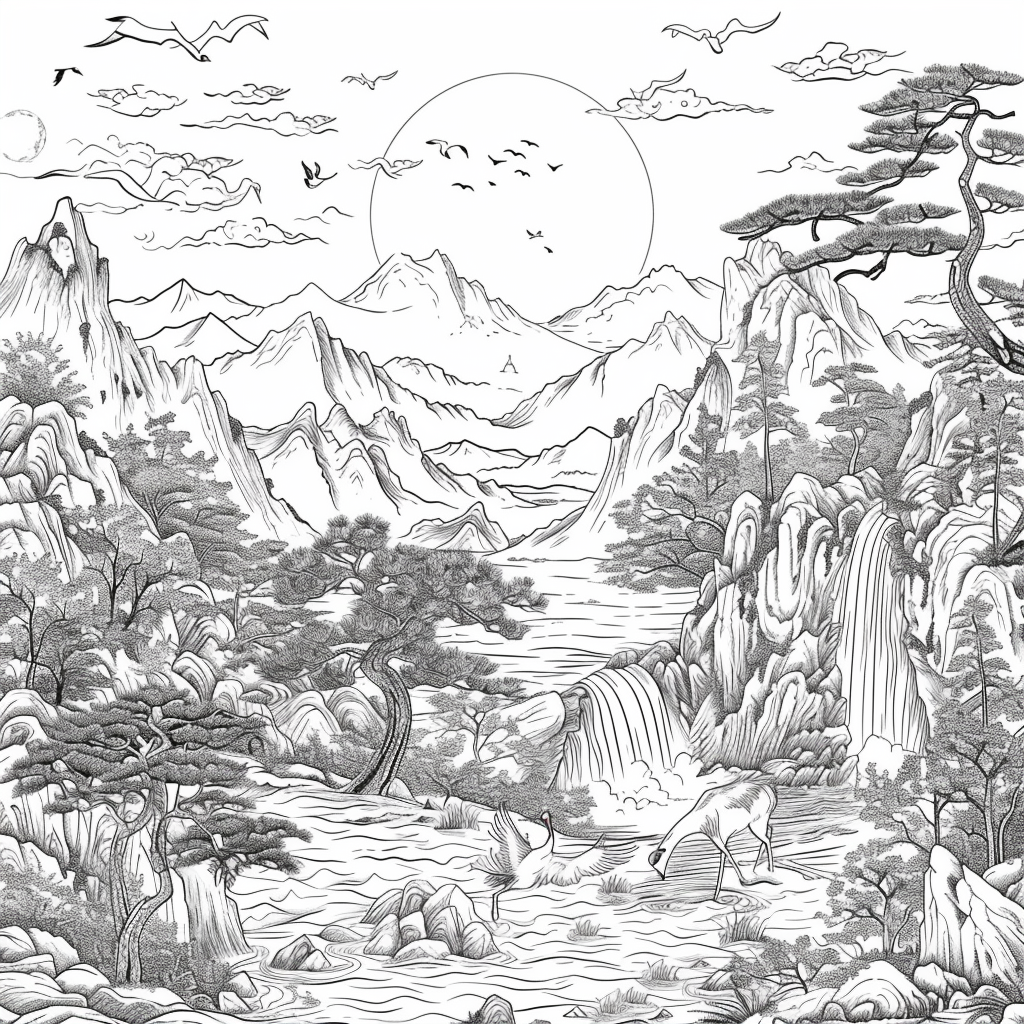 Harmony of Cranes and Golden Sun