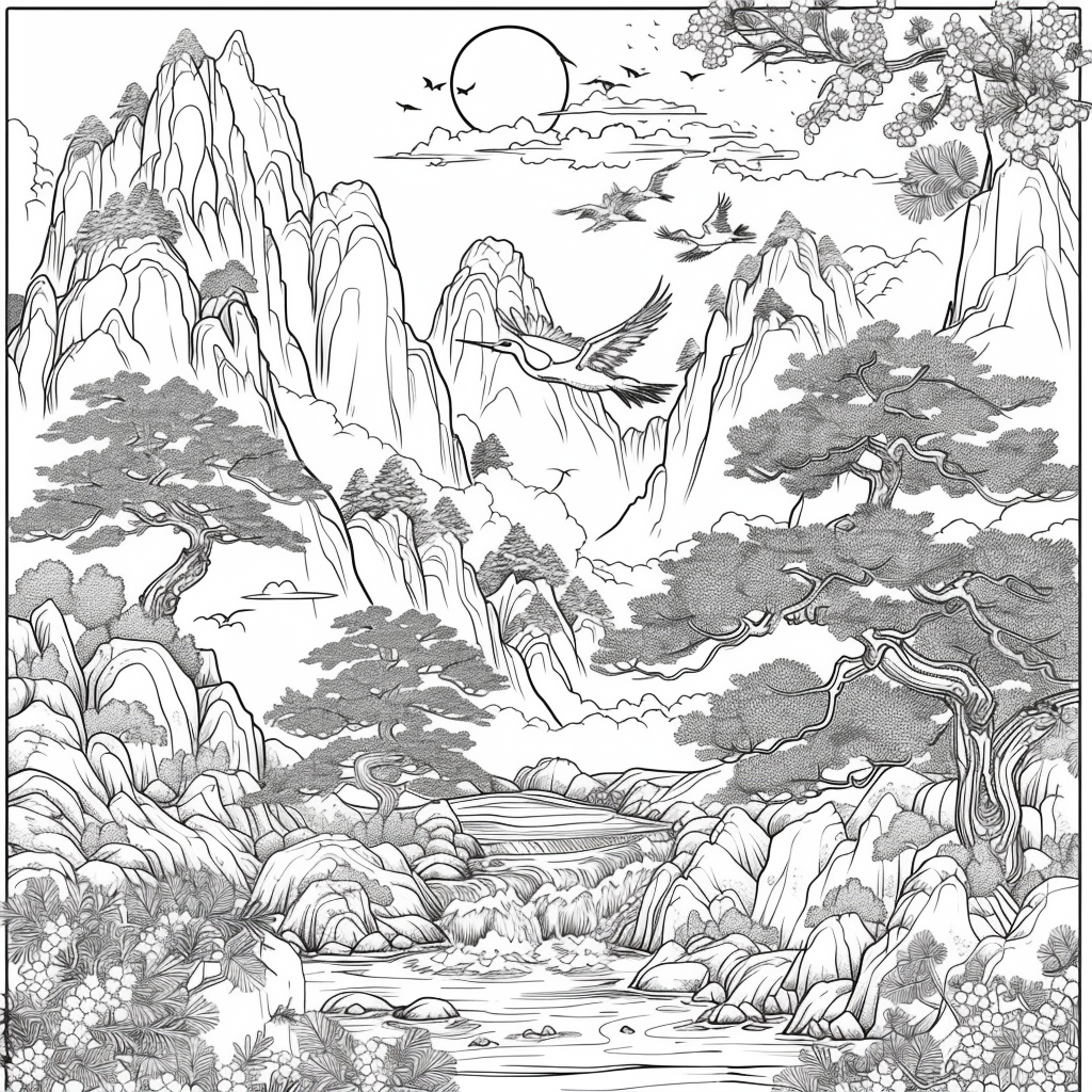 Harmony of Cranes and Golden Sun