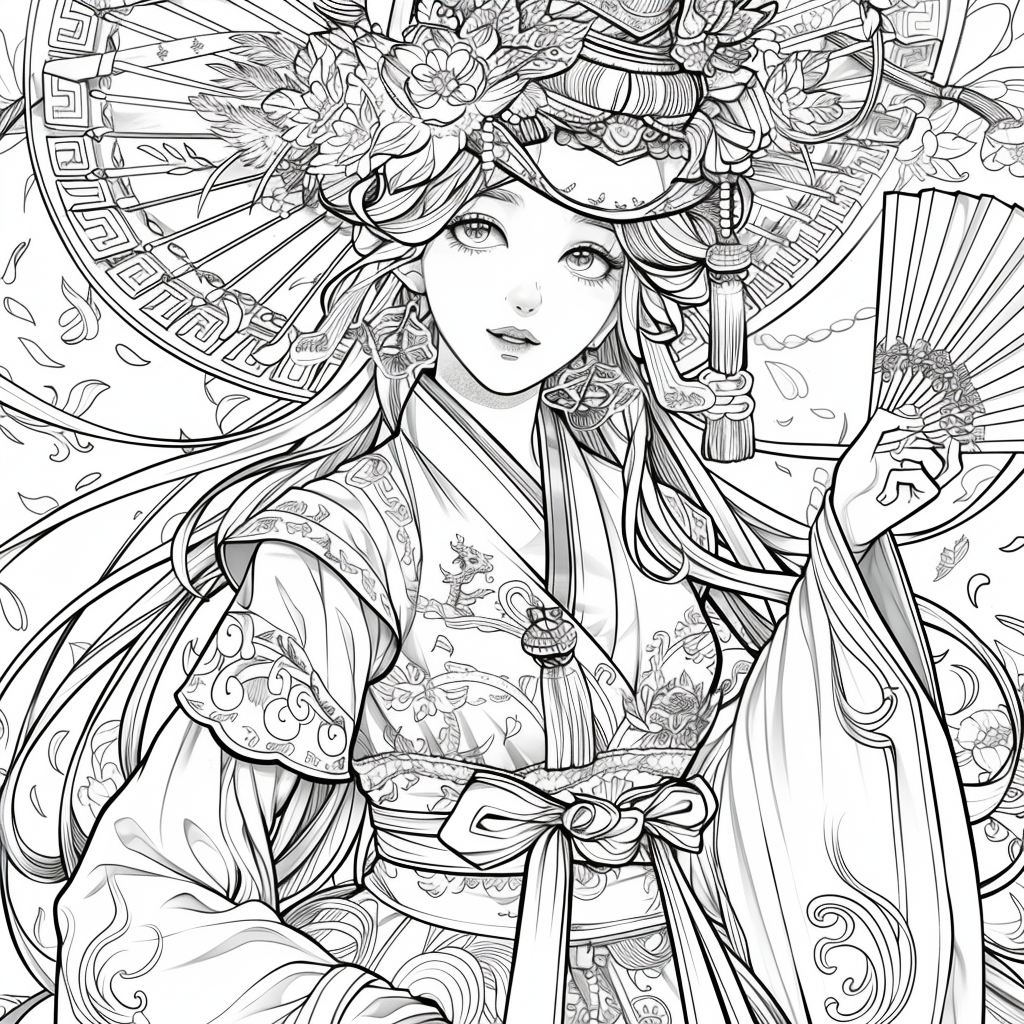Radiant Anime Princess in Rainbow Hanbok with Festival Umbrella