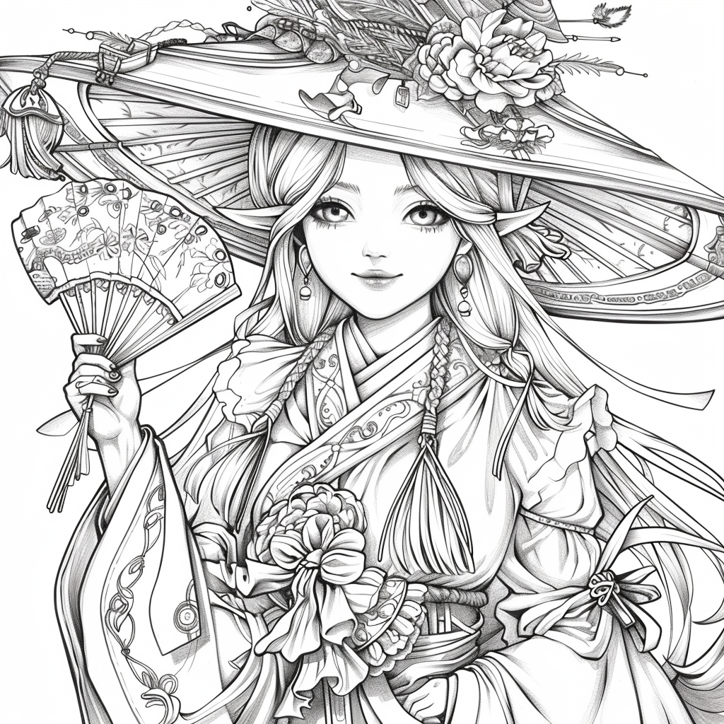 Radiant Anime Princess in Rainbow Hanbok with Festival Umbrella