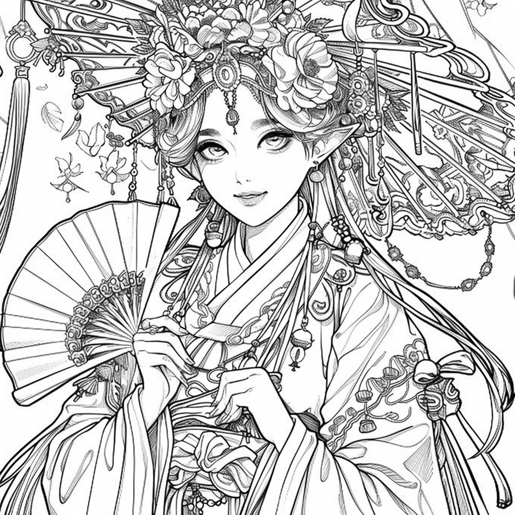 Radiant Anime Princess in Rainbow Hanbok with Festival Umbrella