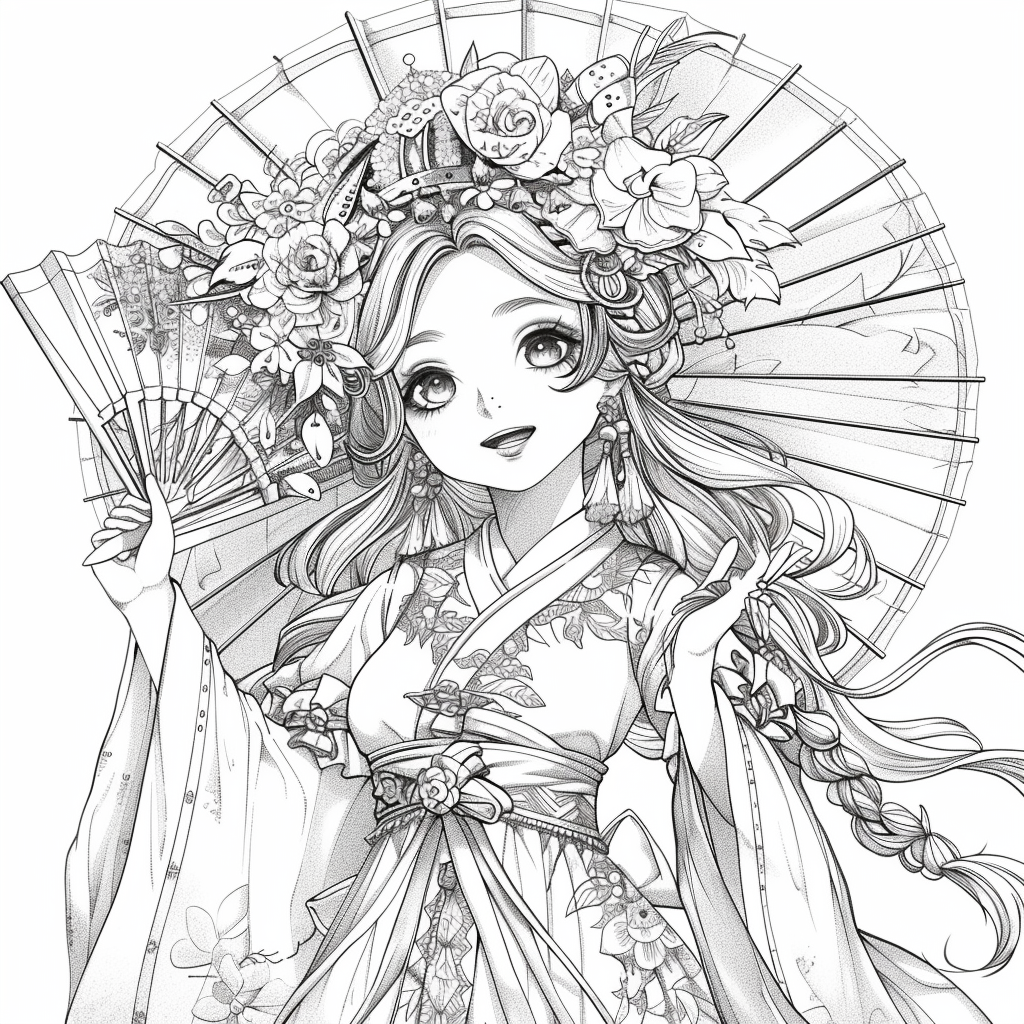 Radiant Anime Princess in Rainbow Hanbok with Festival Umbrella