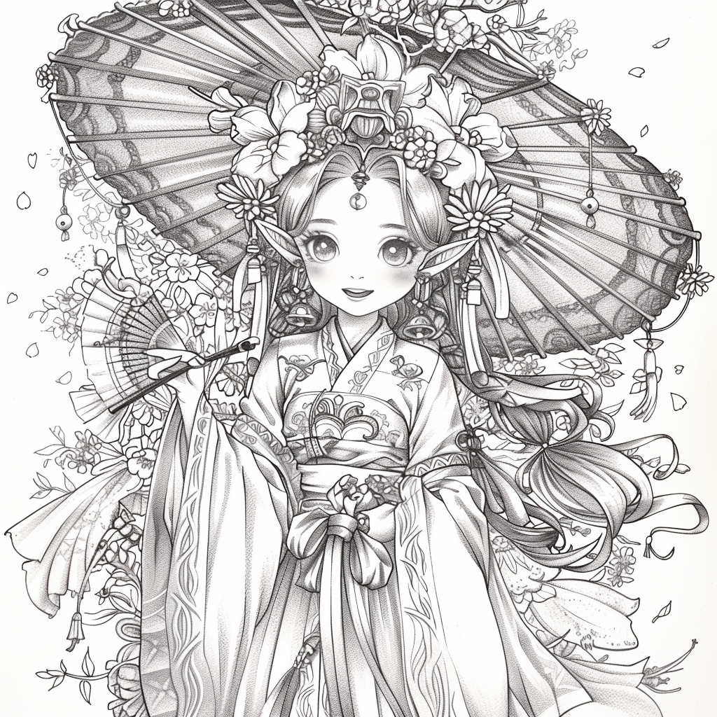 Radiant Anime Princess in Rainbow Hanbok with Festival Umbrella