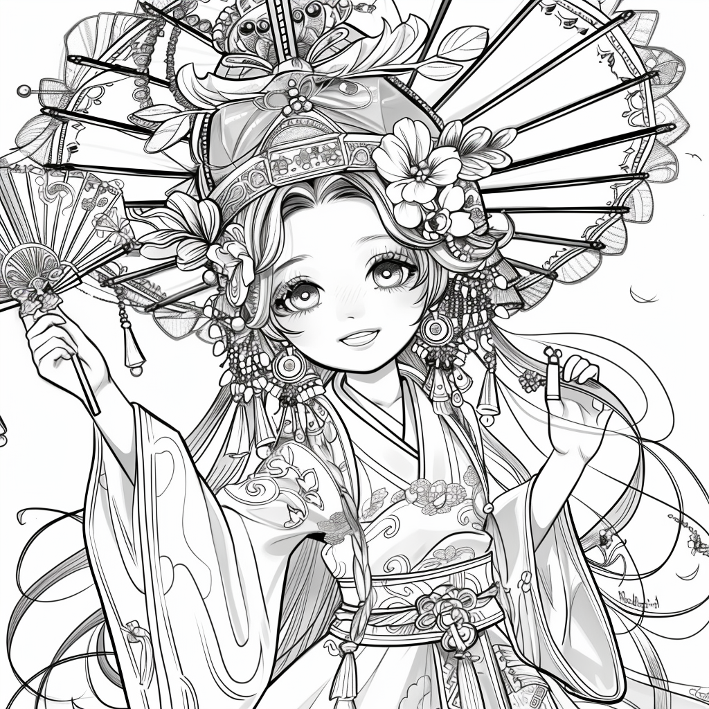 Radiant Anime Princess in Rainbow Hanbok with Festival Umbrella