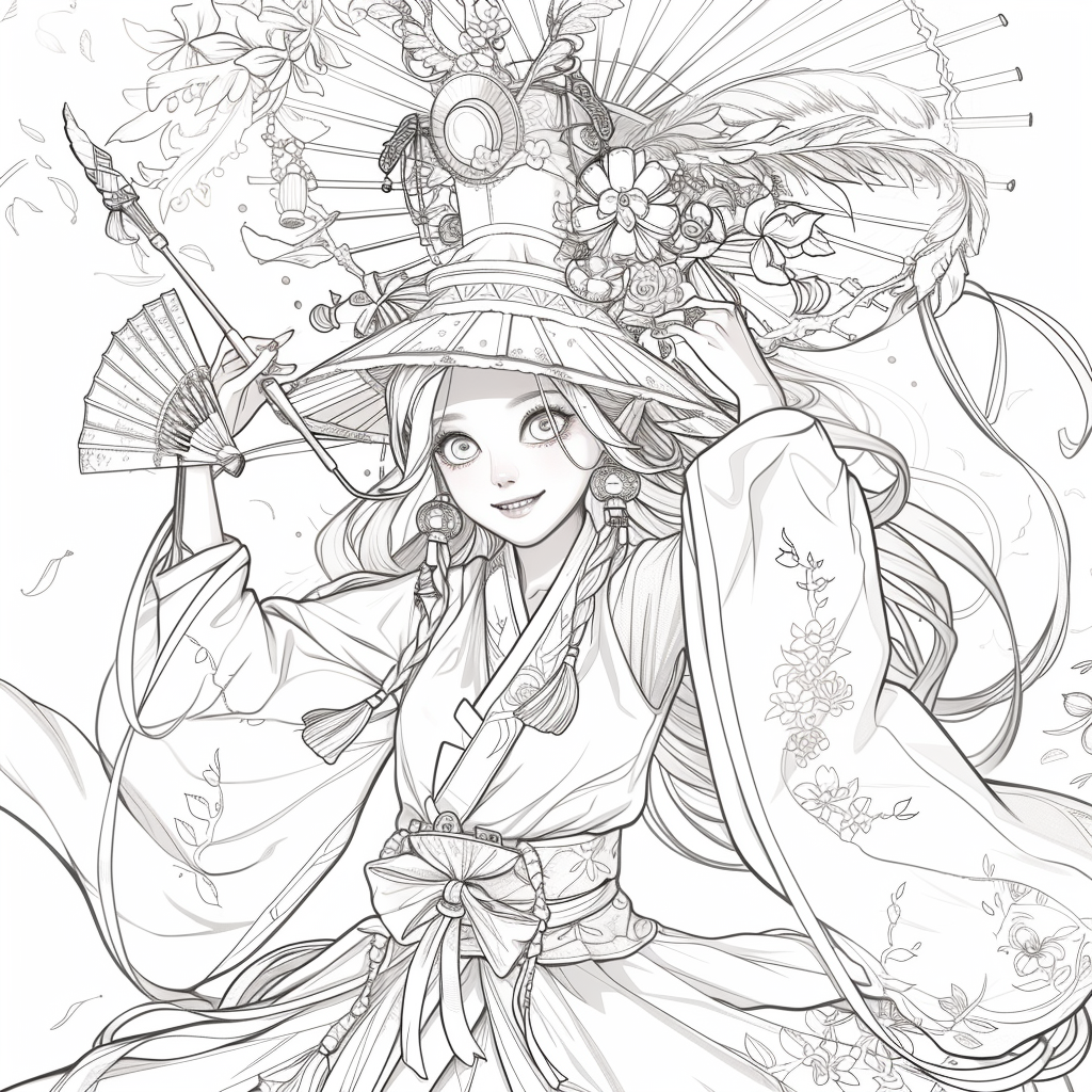 Radiant Anime Princess in Rainbow Hanbok with Festival Umbrella