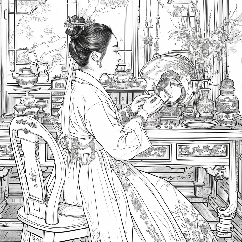 Grace at the Vanity: Korean Lady in Hanbok