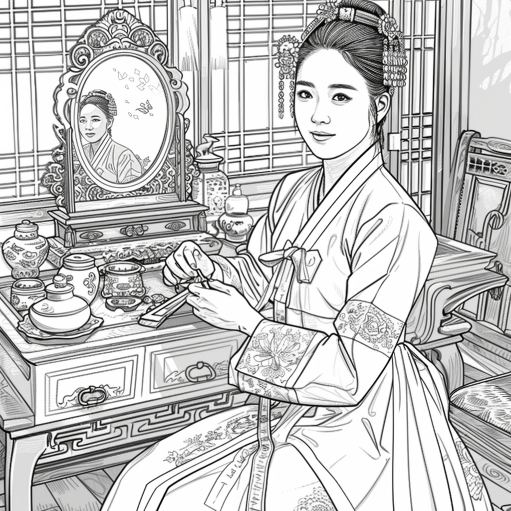 Grace at the Vanity: Korean Lady in Hanbok