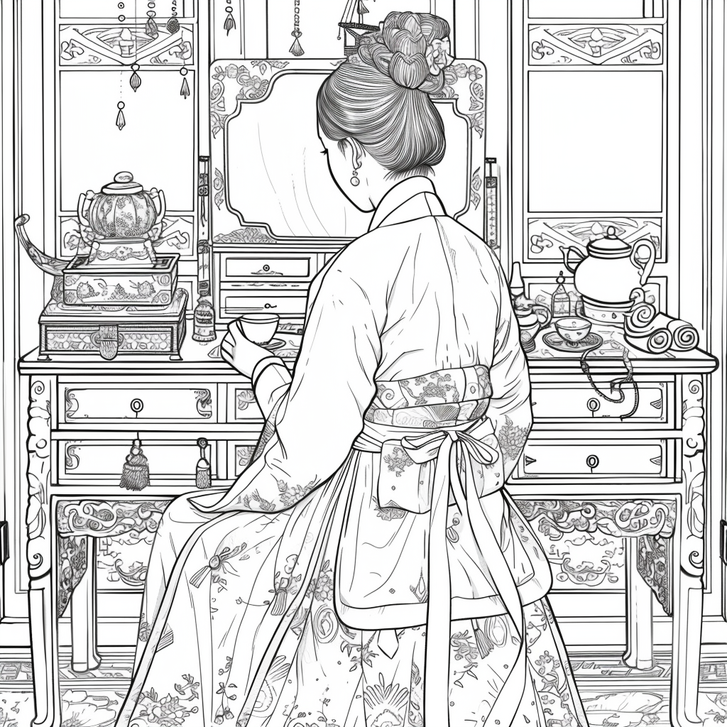Grace at the Vanity: Korean Lady in Hanbok