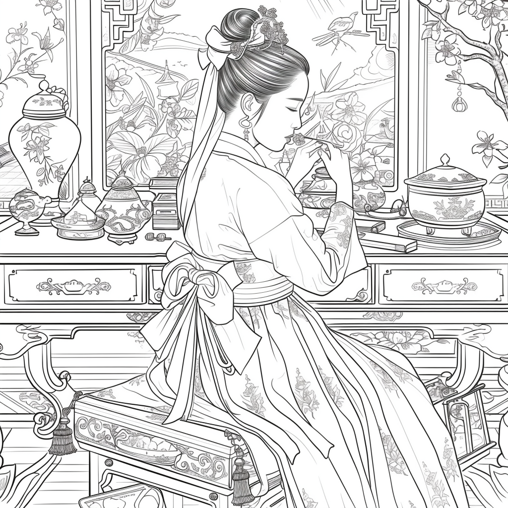 Grace at the Vanity: Korean Lady in Hanbok