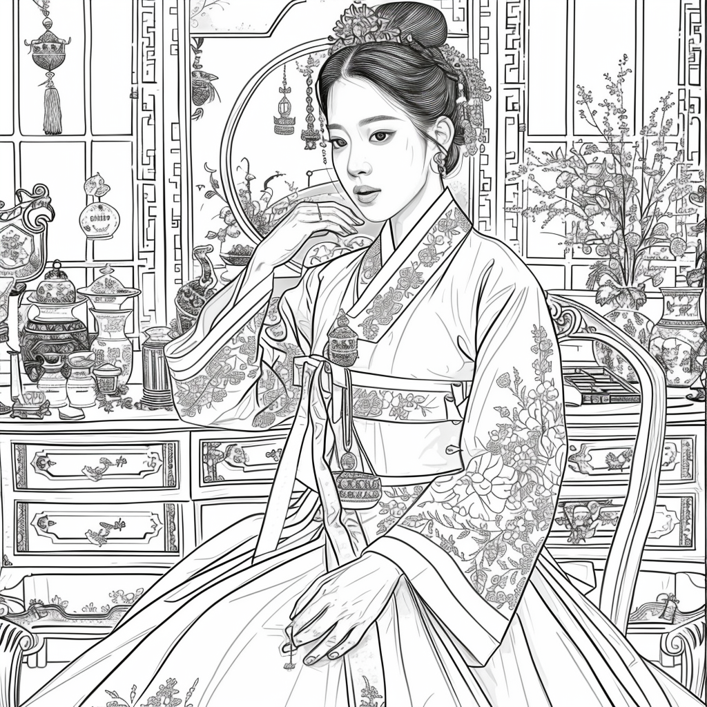 Grace at the Vanity: Korean Lady in Hanbok