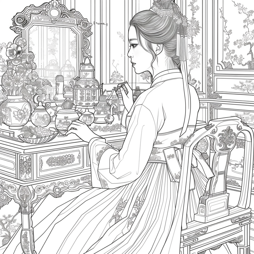 Grace at the Vanity: Korean Lady in Hanbok